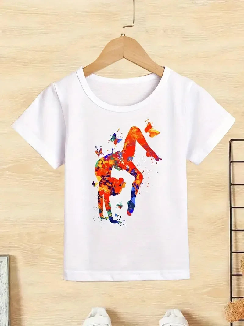 Boys T-shirt Girls Kids Rhythmic Gymnastics Printed T-shirt Modal Clothing Short Sleeves Boys Clothes