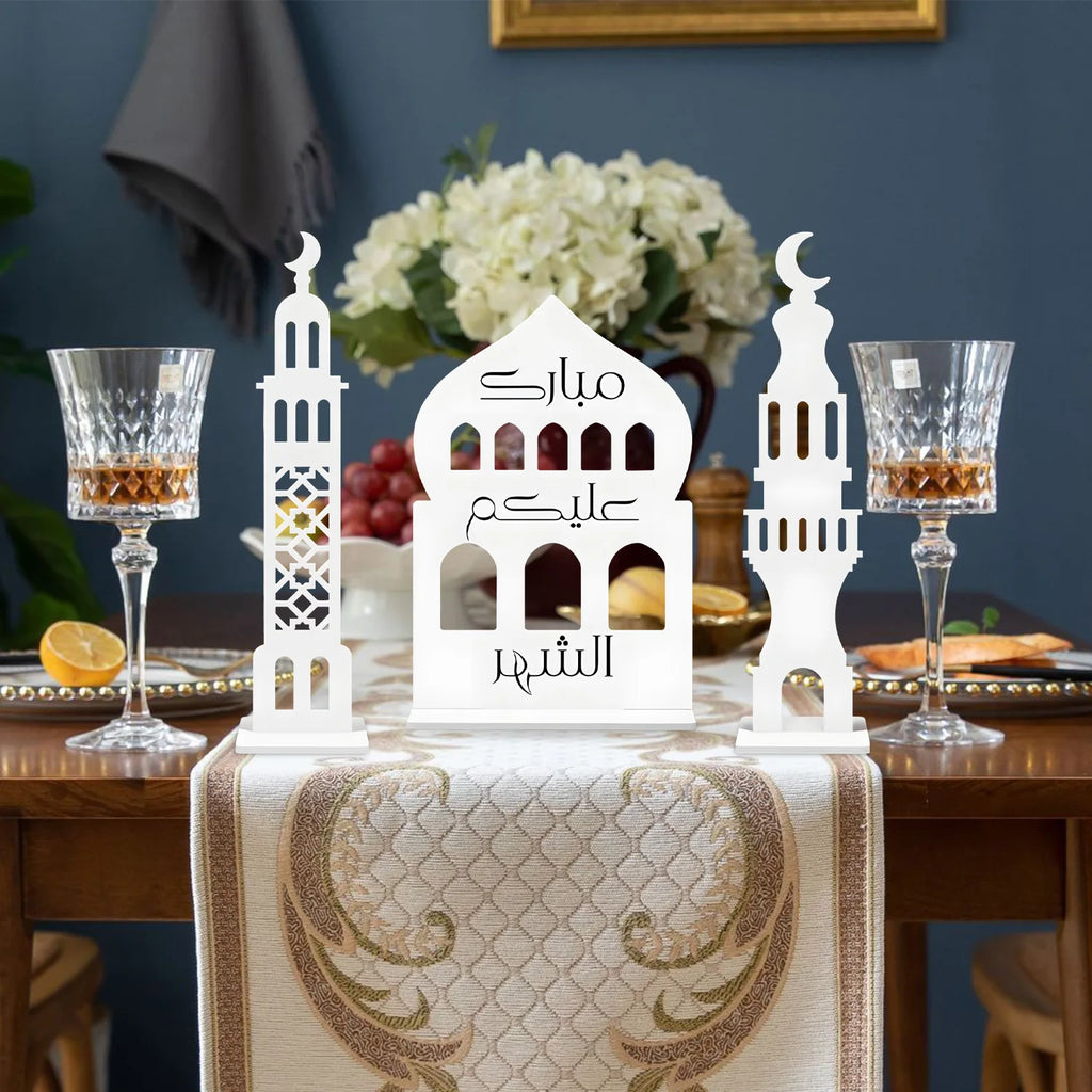 Eid al-Fitr White Acrylic Ornament Eid Mubarak Home party Decor Islamic Muslim Party Supplies Hollow out fasting decor gift 2026