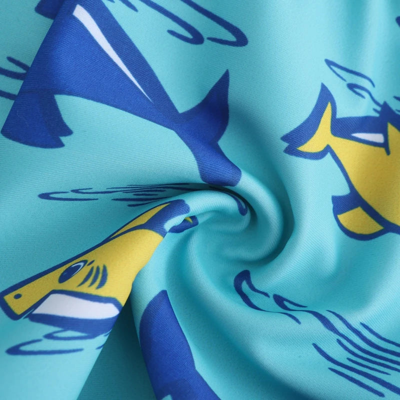 2-piece Set of Summer Children's Swim Trunks Swim Caps Boys' Swimwear Quick Drying Shorts Cartoon Print Beach Swimwear Ages 4-16