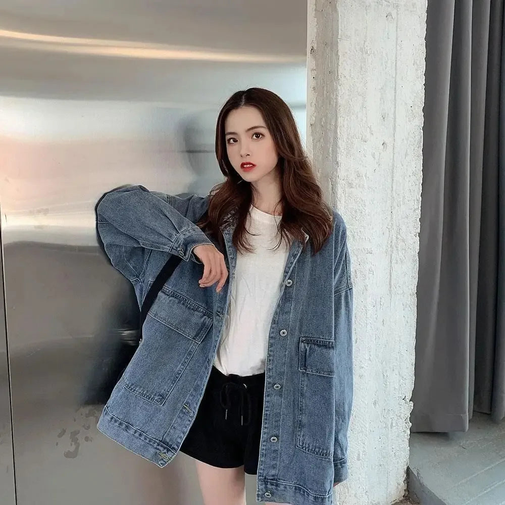Retro Denim Jacket Versatile Loose Long Sleeve Student Workwear Spring Autumn New Style Korean Version Casual Outerwear