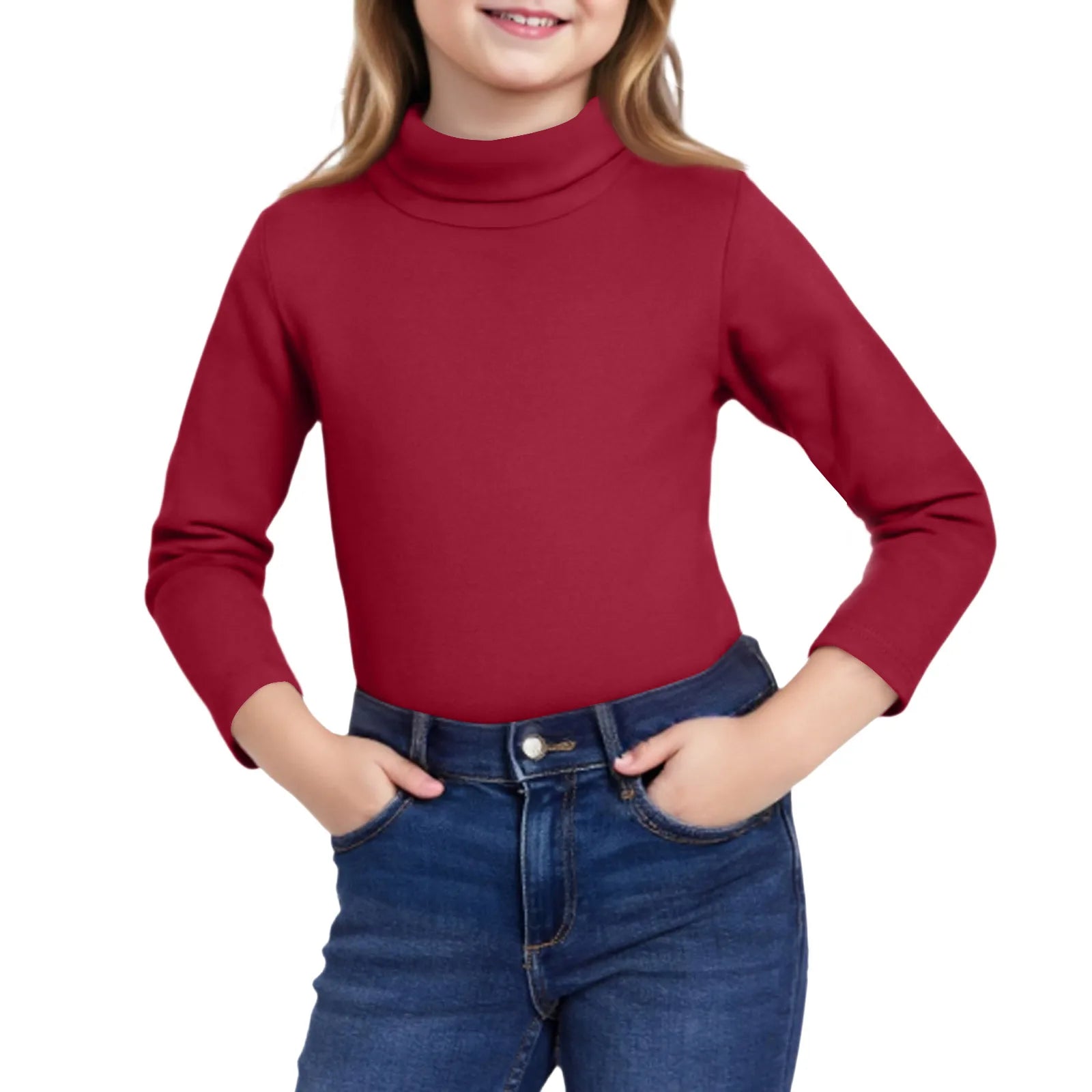 Girls Cute Tops High Neck Solid Long Sleeve Round Neck Pullover Party Birthday School Sweaters Fall/Winter Turtleneck Sweater