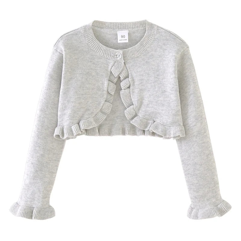 Girls Cardigan Sweater Spring And Autumn White Ruffles Fashion Sunscreen Clothing Cotton Sweater Girls Air Conditioning Shirts