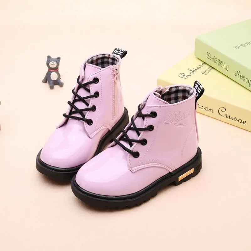 Children Ankle Shoes PU Leather Waterproof Tide Kids Rubber Boots Girls Boys Fashion Boots Anti-Slippery Spring Autumn 2024
