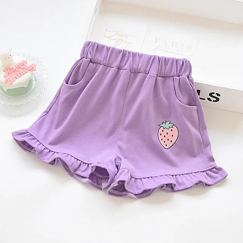 Kids Shorts Strawberry Printed Lace Baby Shorts Toddler Summer Clothes for Girls 2 To 7 Years Kids Shorts
