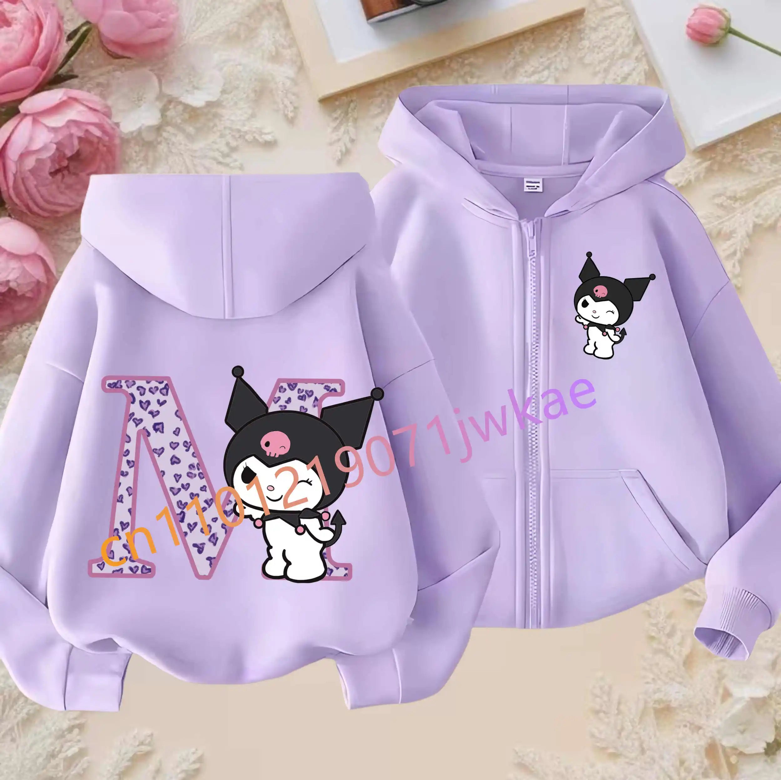 Kuromi Jacket ‌Princess Coat Cartoon Letter A-Z Sanrios Kids Hooded Sweatshirt Cute Tops Outerwear Girl Clothes Birthday Gift