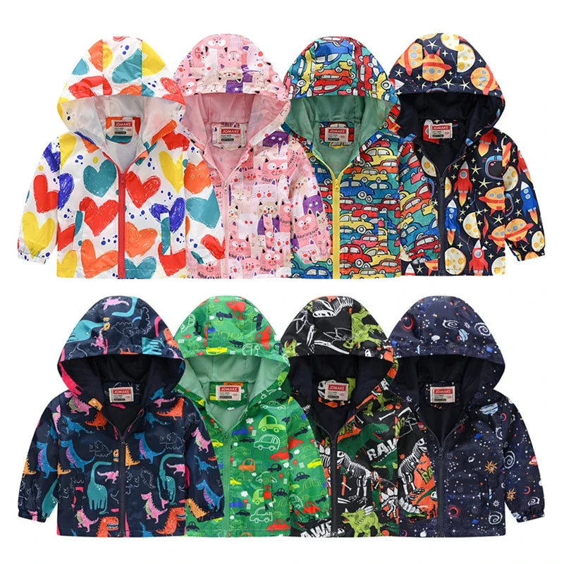 Spring Cartoon Dinosaur Jacket for Boys & Girls Zipper Windbreaker Outerwear Kids Children's Coats 1-7 Years