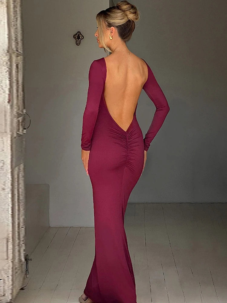 Hugcitar Spring Backless Bodycon Maxi Dress