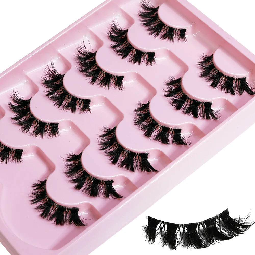MIOFIA 6 Pairs Natural Fluffy Fake Eyelashes Wispy 3D Mink Lashes Lightweight Soft Reusable Cat Eye Fake Lashes Makeup Tool