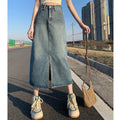High-Waist Denim A-Line Maxi Skirt