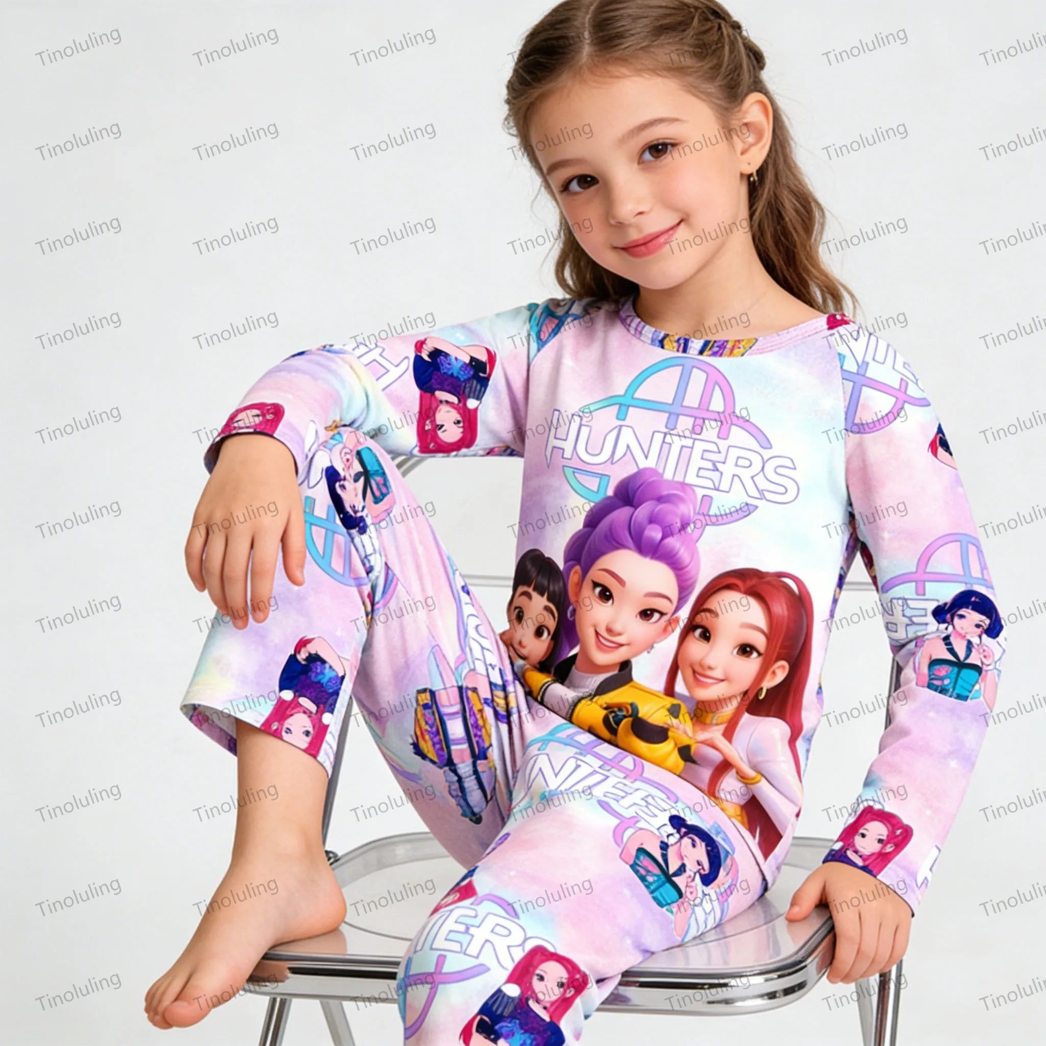 2PC/Set Toddler Girl Pajamas Set Kids 3 to 4 5 6 7 8 9 10 11 12 Years Long Sleeve Kpop Demon Hunters Pijama Children's Clothing