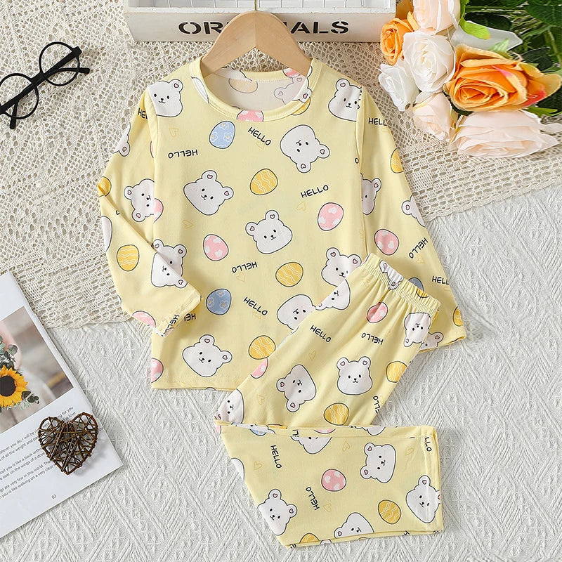 2-Pcs Children's Casual Cute Home Service Suit Boy Casual Joker Bear Print Short Sleeve Girl Comfortable Joker Sweet Shorts Suit