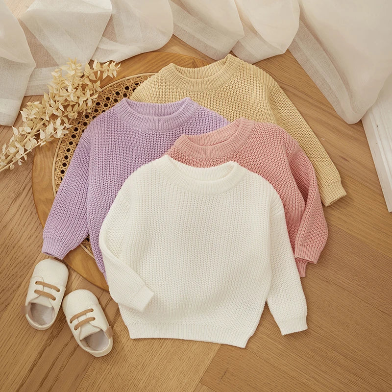 MISOWMNJOY Children Boy Girl Knit Sweater for Winter Kids Clothes Causal Solid Color Long Sleeve Pullover Tops Toddler Jumpers
