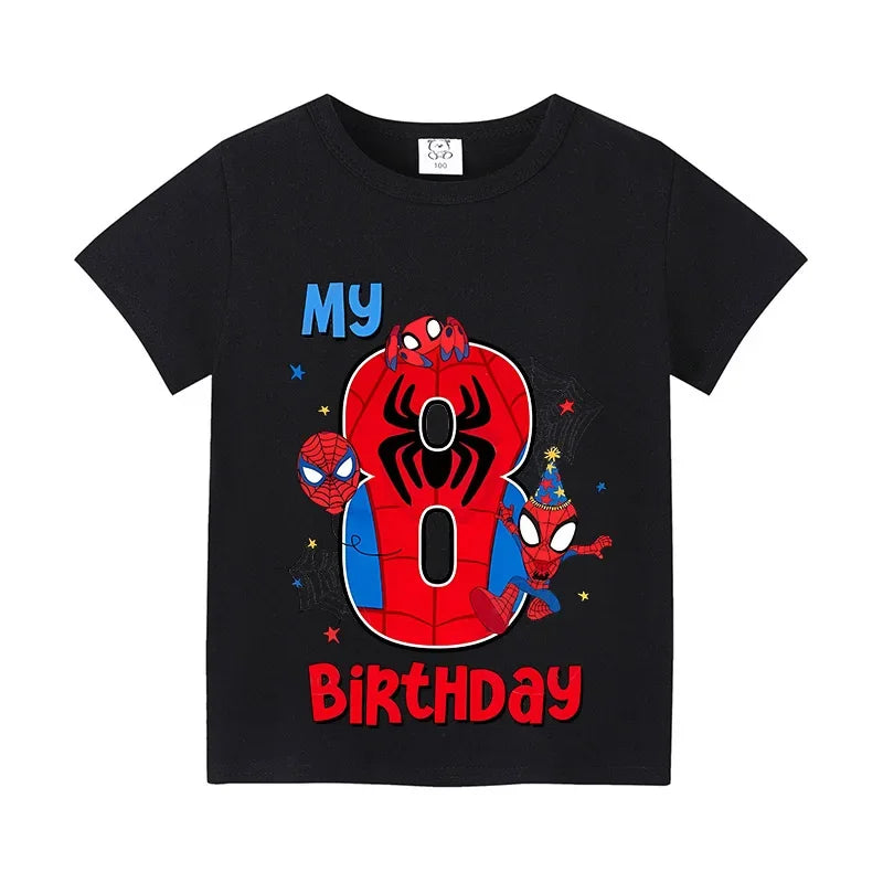 Spiderman Kids Number T-shirt Birthday  Summer Toddler Clothes