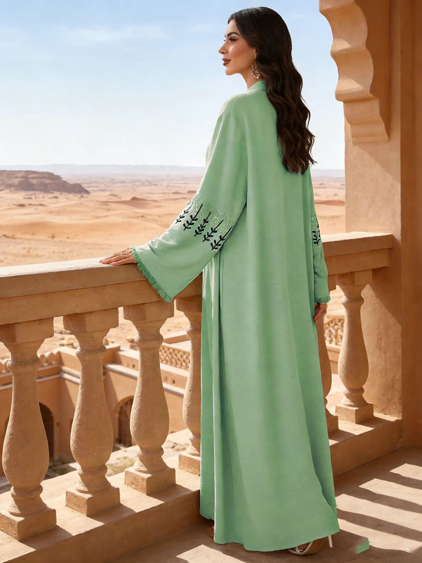 Spring New Arrival Long Abaya Dress 2026 Features Unique Embroidered Sleeves  Islam Kimono Kaftan Muslim Women Abaya Belted Robe