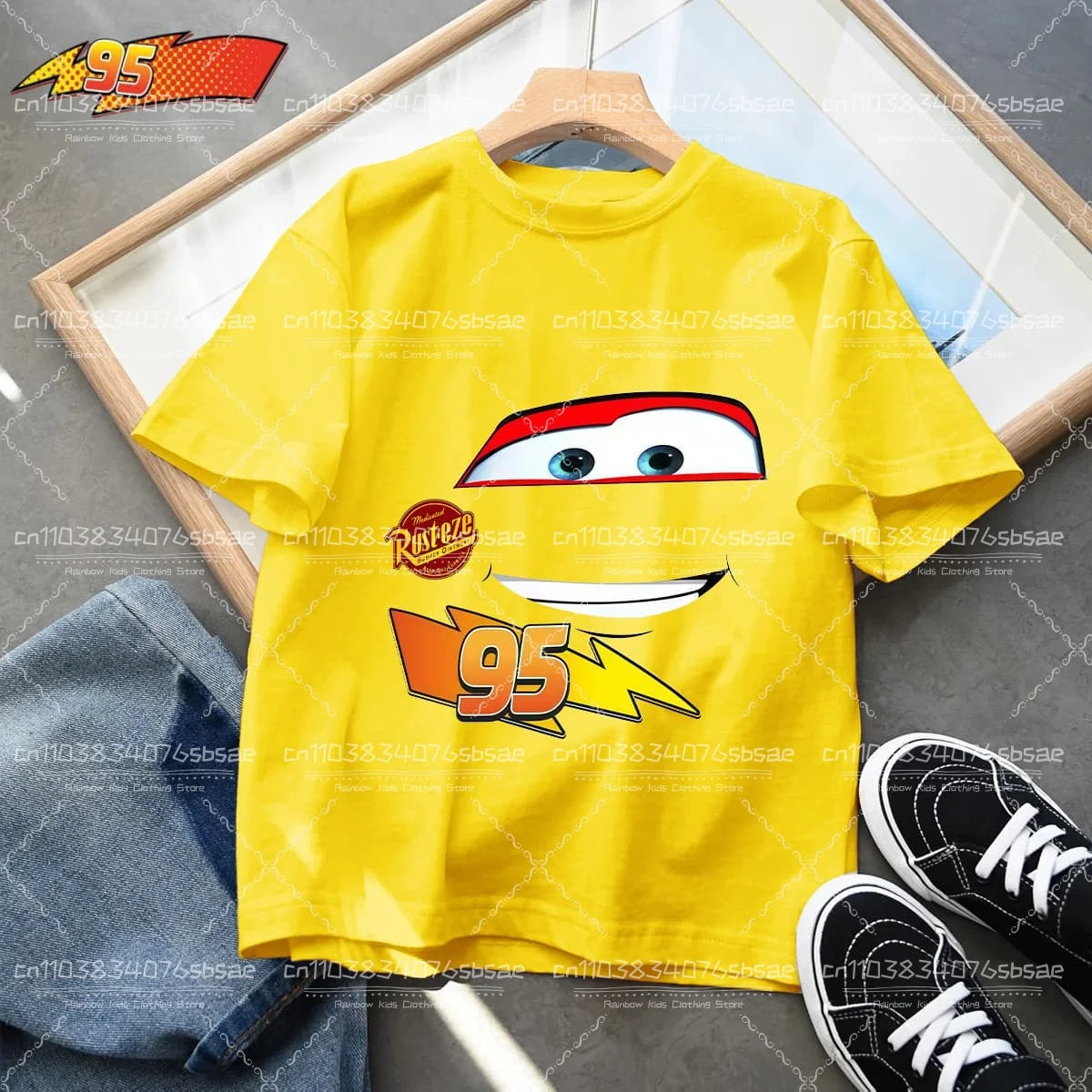 2025 Disney Summer Kids T-shirt Short Sleeve Top Cartoon Cars Pixar Lightning McQueen Printed Boys Clothes Baby Tops 4-10 Years