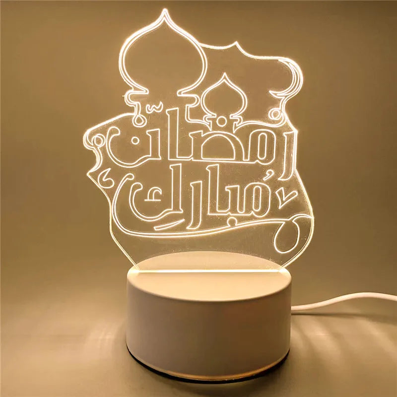 LED Night Light USB Operated Eid Mubarak Table Lamp Ornament Eid Al Adha Room Decor Valentine's Day Ramadan Decorations 2026