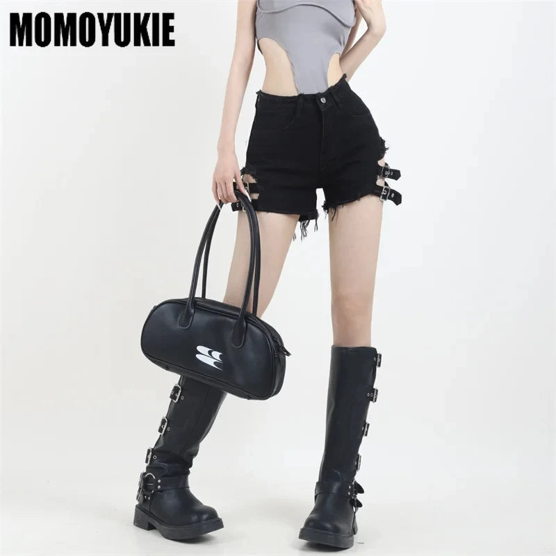 Summer Vintage Trend Hot Girls Harajuku High Waisted Irregular Denim Shorts Goth Rock Sexy Women Shorts Slimming Versatile