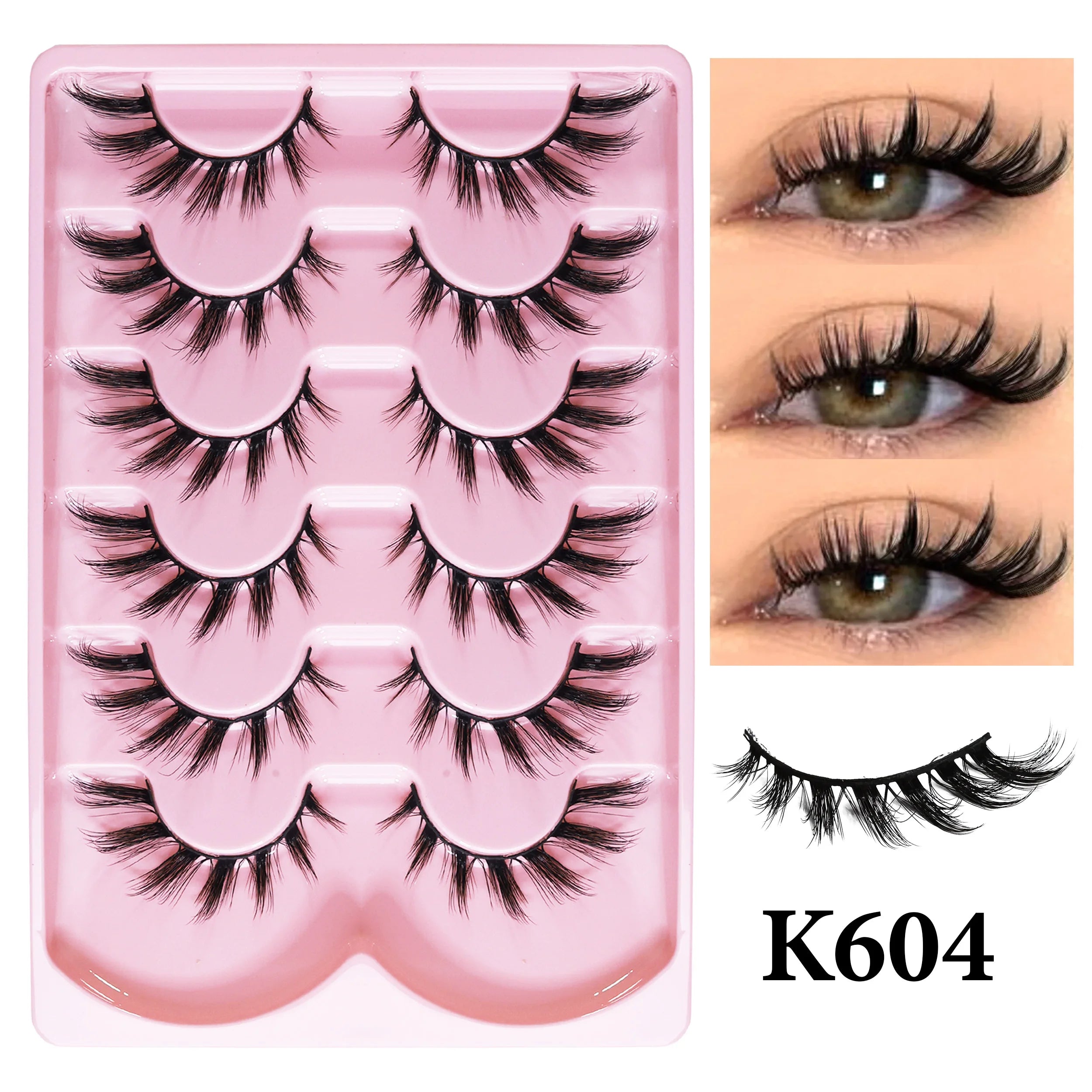 MIOFIA 6 Pairs Natural Fluffy Fake Eyelashes Wispy 3D Mink Lashes Lightweight Soft Reusable Cat Eye Fake Lashes Makeup Tool