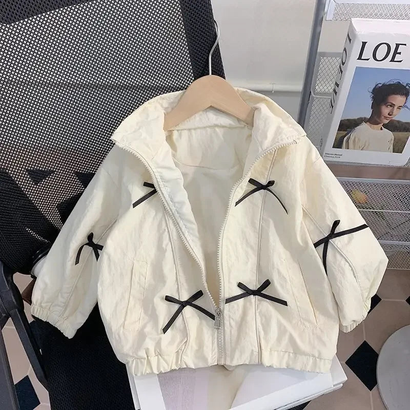 Girls Jacket Clothing 2025 Spring Autumn Children Bow Solid Color Zipper Coat Baby Toddler Fashion Casual Windbreaker Outerwear