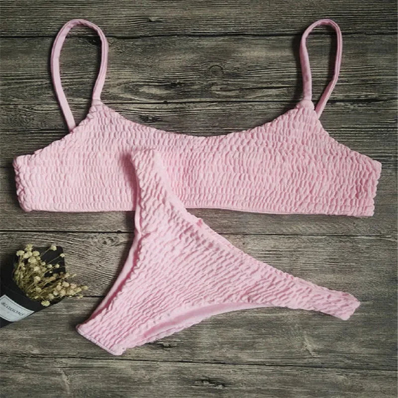 Bikini For Women Fold Push-Up Knitting Bra Bandage Bikini Set For Women Summer Holiday Beach Bathing Suits