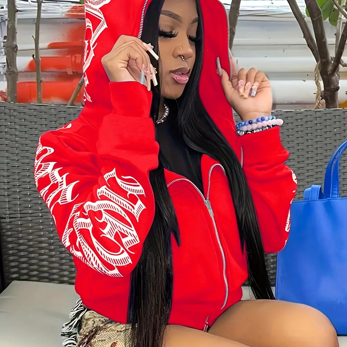 Women’s Letter Print Zip Hoodie