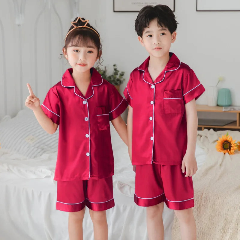 Satin Silk Pajama Set for Kids Boys Girl Long SLeeved Pijamas Children Silky Loungewear Teen Girl Pjs 2 to 4 6 8 10 12 14 Years