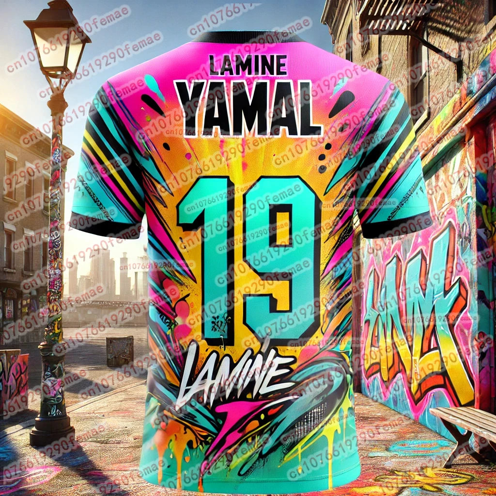 Summer Fashion New Yamal Graffiti Element Style Fan Sports T-shirt Daily Match Training Comfortable Jersey