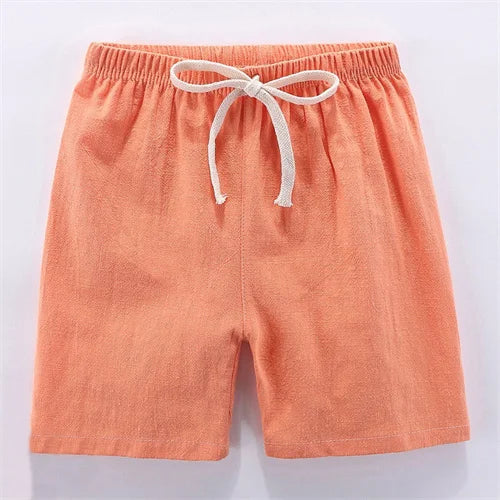 Children's Shorts For Boys Girls Linen Cotton Summer Thin Breathable Elastic Waist Beach Sport Short Pants Casual Loose Kid Pant