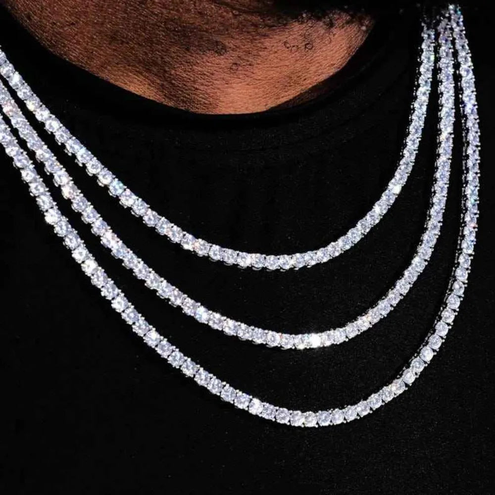 Premium Iced Hip Hop Moissanite Necklace 925 Sterling Silver Iced Cut 2mm 3mm 4mm Moissanite Tennis Chain Necklace
