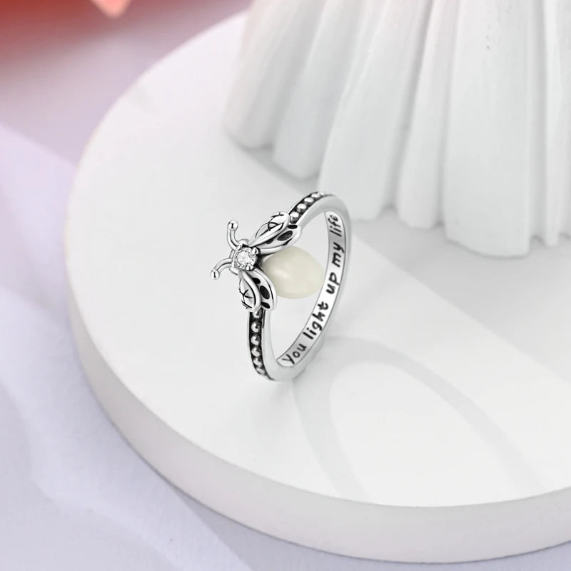925 Sterling Silver Sparkling Hoops Ring Love Heart For Women Fashion jewelry Firefly Clover ring Party Anniversary Fine Gifts