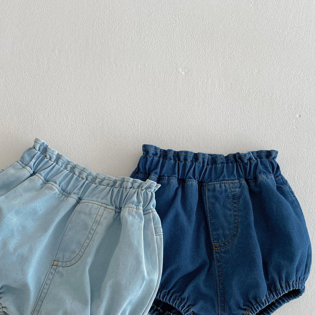 Baby Denim Bloomers Shorts Newborn Soft Cozy Cotton Toddler Boys Girls Summer Shorts Pants Ruffles Waist Kids Clothing 0-3T