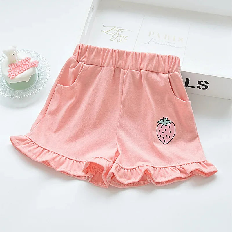 Kids Shorts Strawberry Printed Lace Baby Shorts Toddler Summer Clothes for Girls 2 To 7 Years Kids Shorts