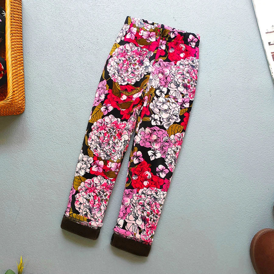 Autumn Winter Print Flowers Thick Warm Kids Toddler Baby Girls Leggings Children's Pants
