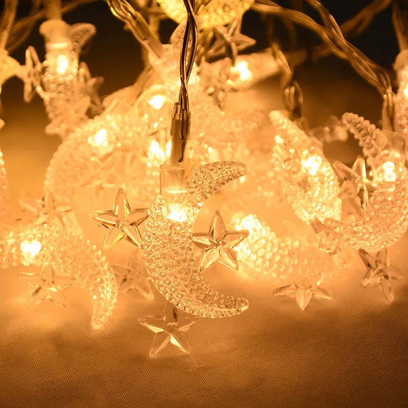 1.5M 10LED Moon Star Eid Mubarak String Light Ramadan Decorations for Home 2026 Ramadan Kareem Islamic Muslim Party Eid Al Adha