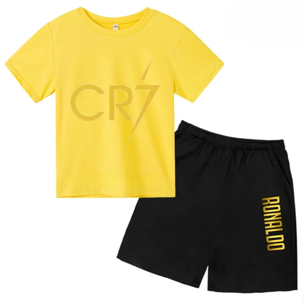 3D kids T-shirt Summer CR7 Star Print Top/Shorts  Boys/Girls Preschool 3-13Y Birthday Gift Sunshine Casual Round Neck Sports Set