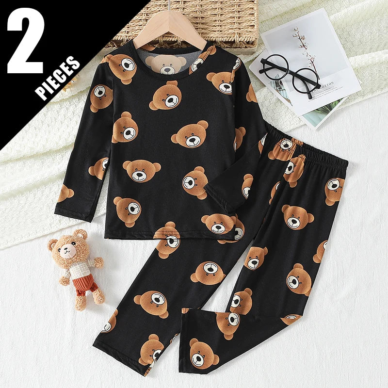 2-Pcs Children's Casual Cute Home Service Suit Boy Casual Joker Bear Print Short Sleeve Girl Comfortable Joker Sweet Shorts Suit