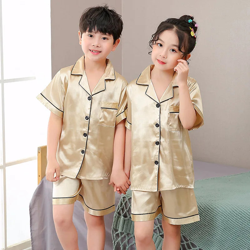 Satin Silk Pajama Set for Kids Boys Girl Long SLeeved Pijamas Children Silky Loungewear Teen Girl Pjs 2 to 4 6 8 10 12 14 Years