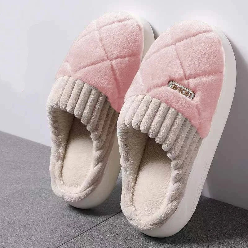 Women's Casual Home Slippers Soft Bottom Plush Slippers Anti-slip Thermal Slippers Indoor Winter Men's Fashion Casual Flats Slip