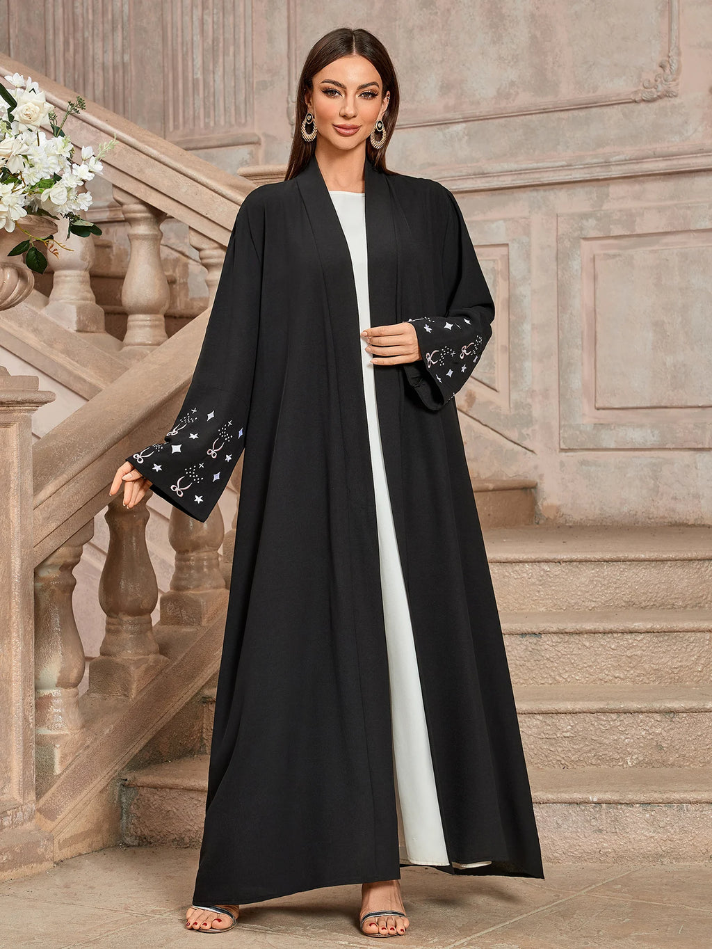 Pearl Embroidery Dubai Hijab Abaya Dress Luxury Ramadan Arabic Muslim Women Black Modest Cardigan Coat Islamic Turkey Solid Robe