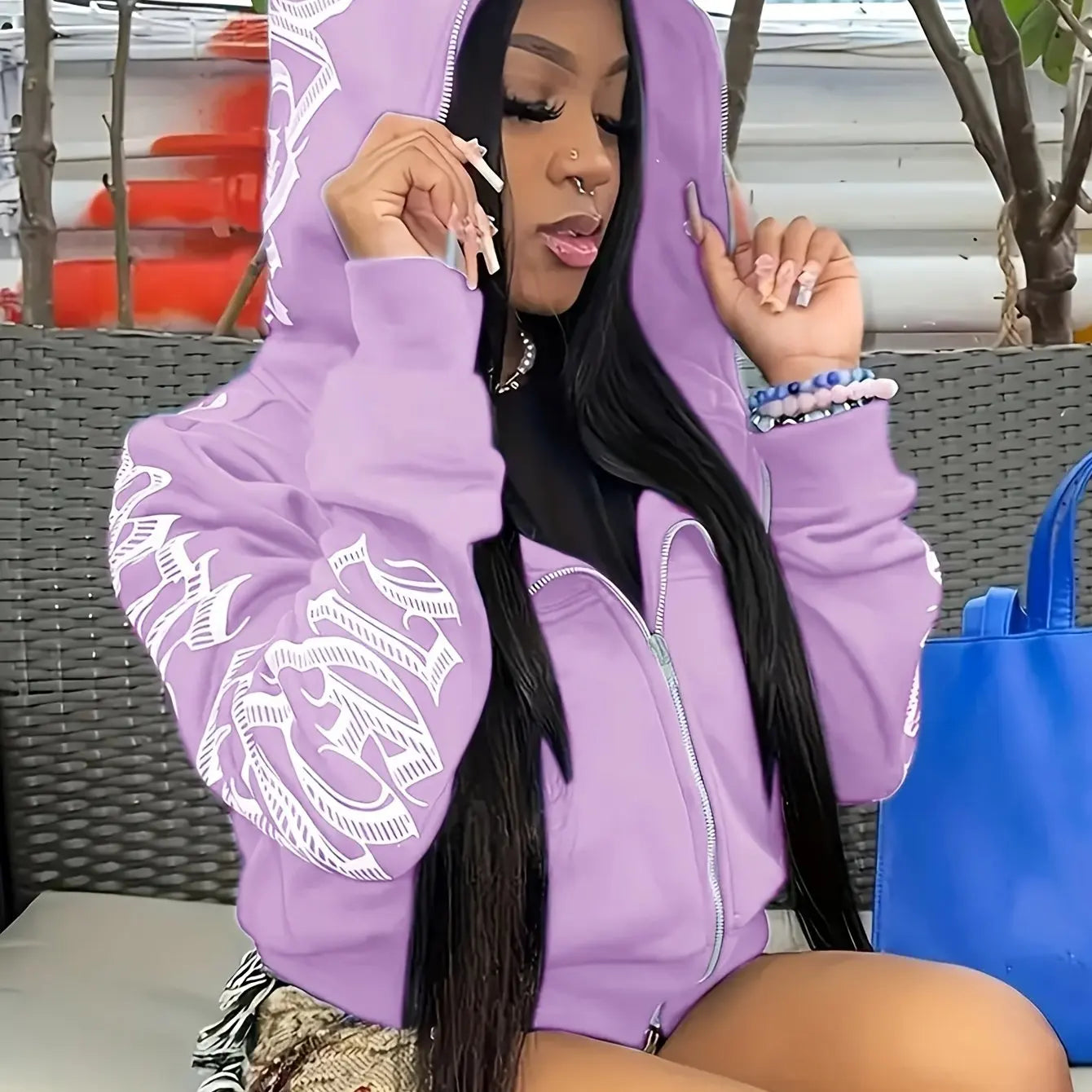 Women’s Letter Print Zip Hoodie