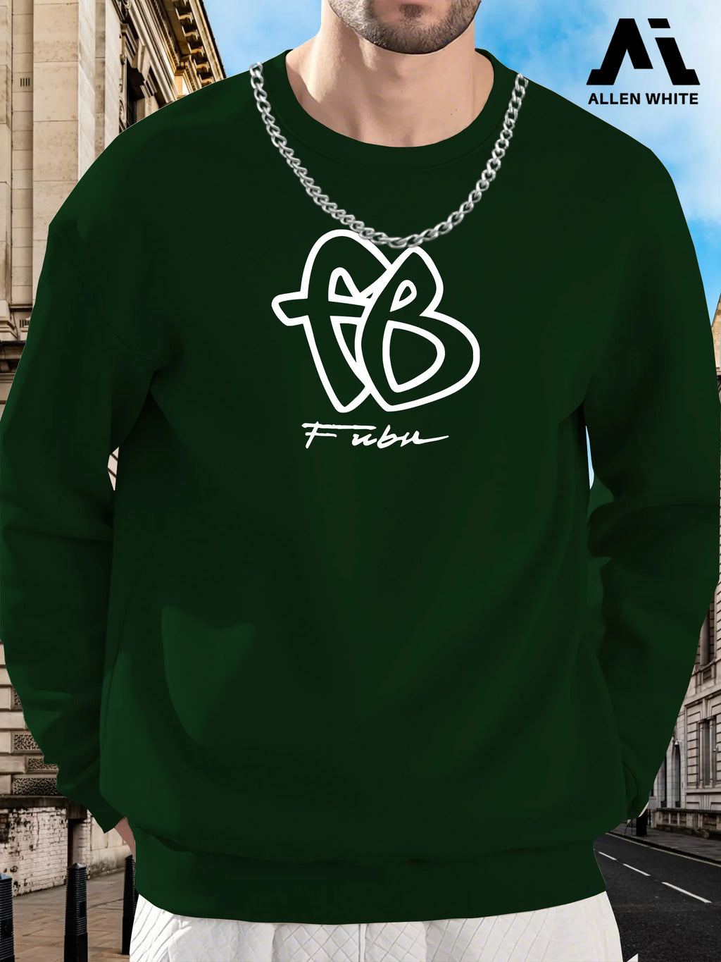 Men'S Fubu Graphic Sweatshirt - Brown Casual Crew Neck Pullover with "FUBU" Print, Soft Stretch Knit Fabric, Loose Fit Long