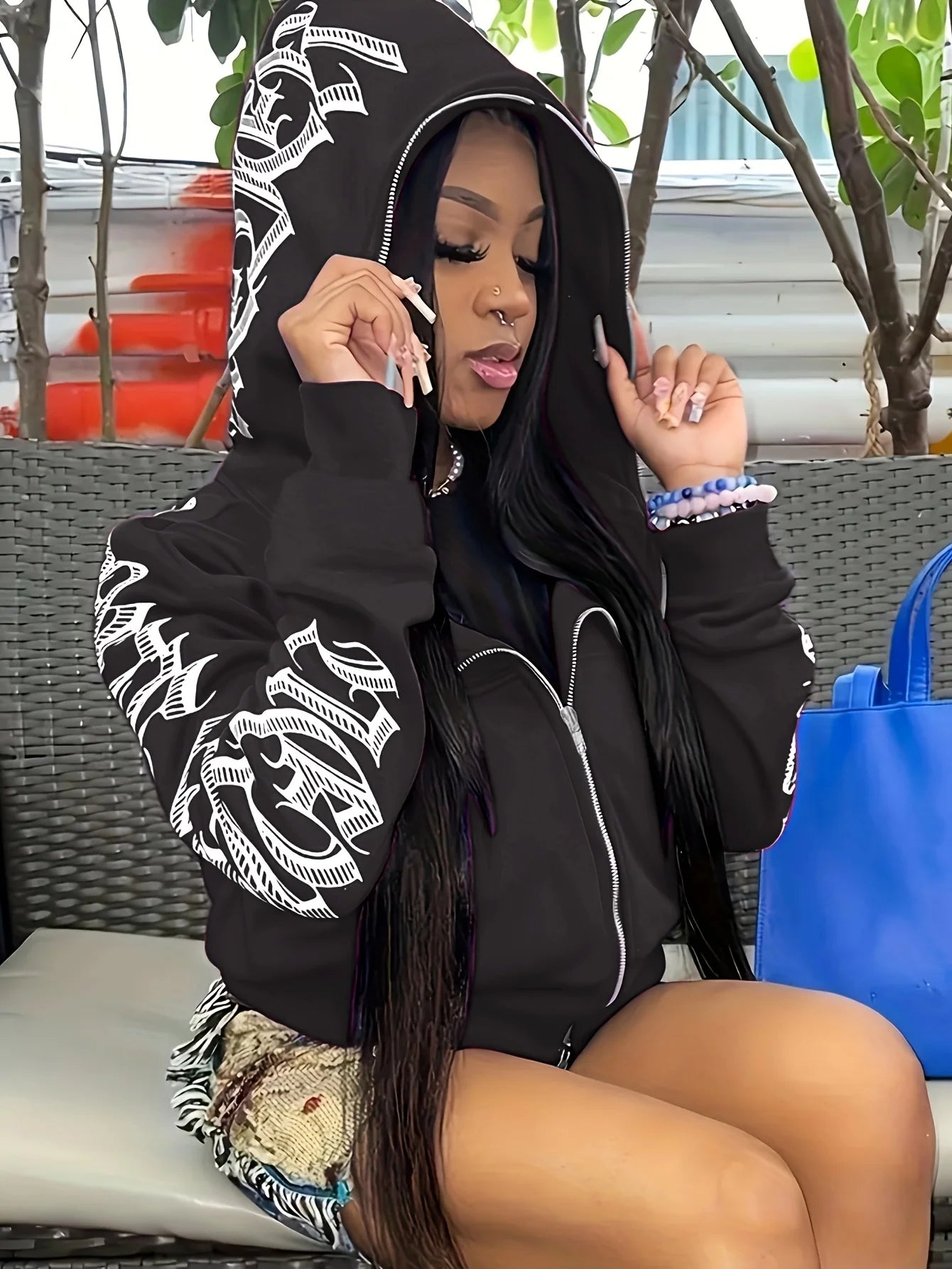 Women’s Letter Print Zip Hoodie