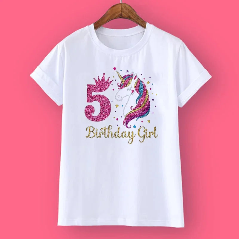 Unicorn Birthday Shirt 1-12 Birthday T-Shirt  Wild Tee Girls Party T Shirt Unicorn Theme Clothes Kids Gifts  Fashion Tops Tshirt