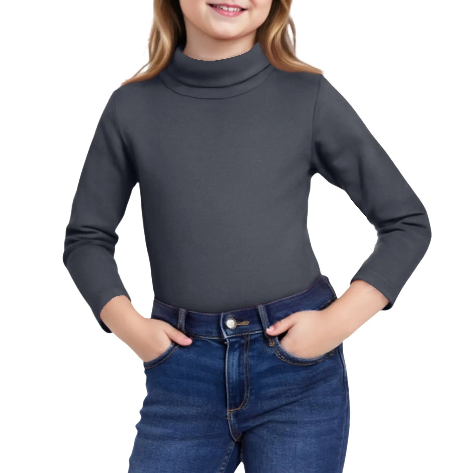 Girls Cute Tops High Neck Solid Long Sleeve Round Neck Pullover Party Birthday School Sweaters Fall/Winter Turtleneck Sweater