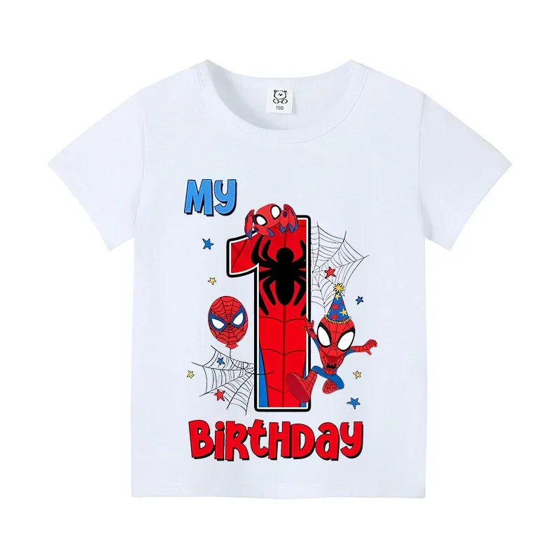 Spiderman Kids Number T-shirt Birthday  Summer Toddler Clothes