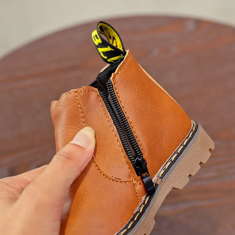 New Kids Fashion Boots for Boys Girls Toddlers Big Children Ankle Boots with Zipper Warm Thick Plush Autumn Winter Chelsea Boots