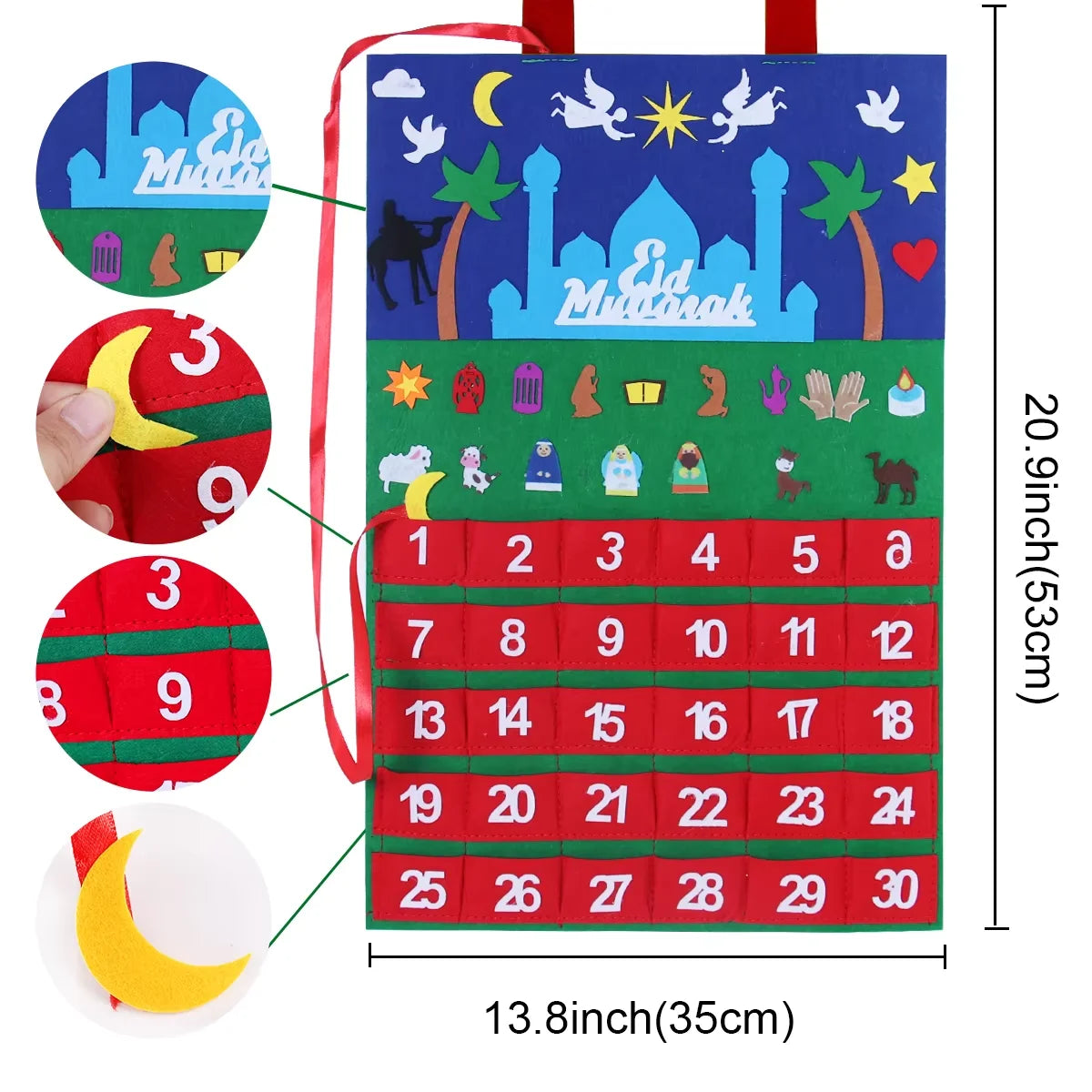 2026 Ramadan Countdown Calendar Eid Mubarak Felt Countdown Ramadan Calendar Muslim Party Decoration Craft Eid Al-Adha Ornament