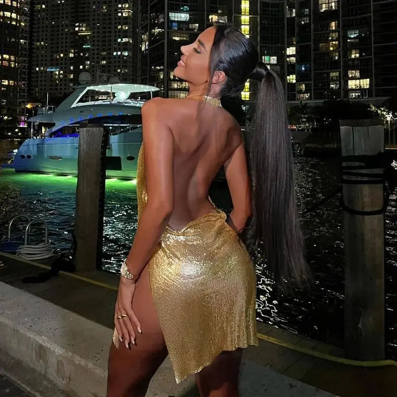 Elegant Sequin Halter Mini Dress for Women