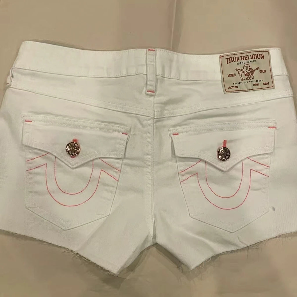 American White Sexy Hot Girls Denim Shorts Women Y2k Retro Harajuku Pocket Line Embroidered Hip-Hop Low Waist Thin Causal Shorts