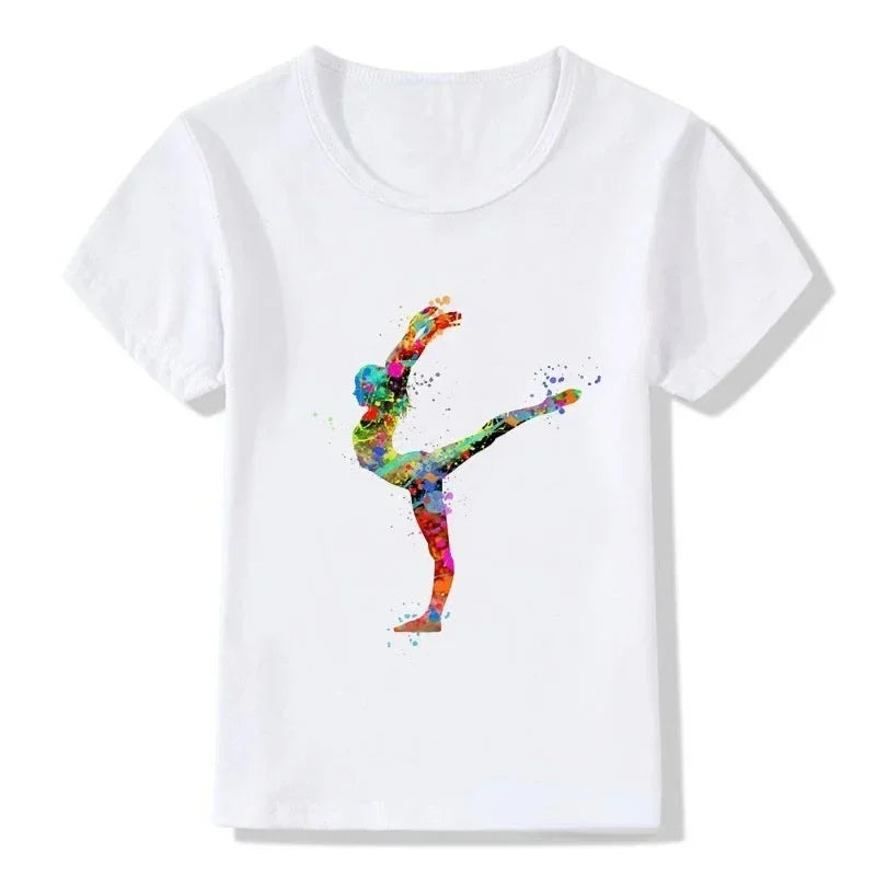 Boys T-shirt Girls Kids Rhythmic Gymnastics Printed T-shirt Modal Clothing Short Sleeves Boys Clothes